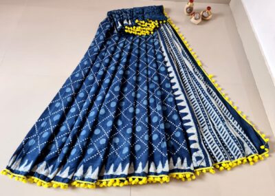 Pure Cotton Sarees With Pompom Lace (24)