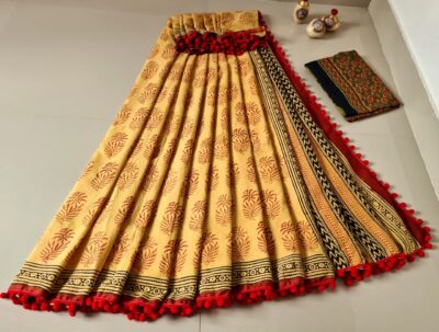 Pure Cotton Sarees With Pompom Lace (25)