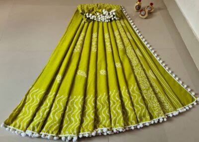 Pure Cotton Sarees With Pompom Lace (27)