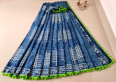 Pure Cotton Sarees With Pompom Lace (5)