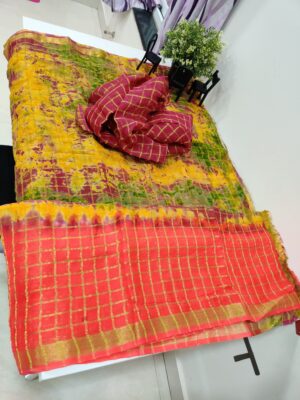 Pure Georgette Checks Sarees With Blouse (32)