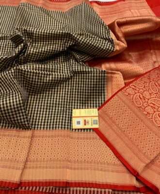 Pure Katan Silk Sarees With Checks (1)