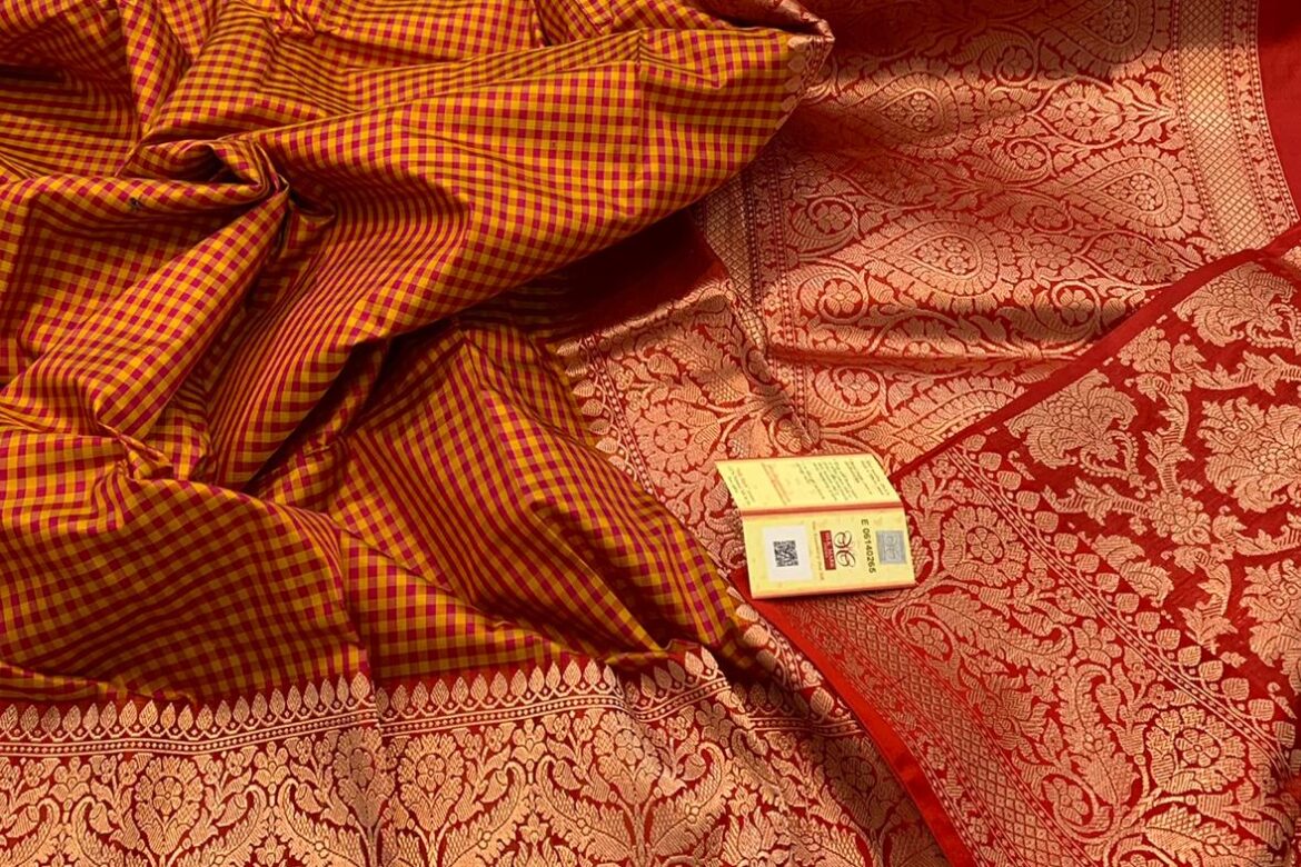 Pure Katan Silk Sarees With Checks (6)