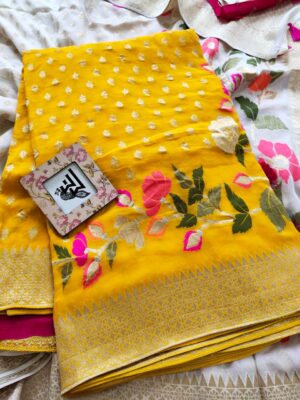 Pure Khaddi Georgette Sarees With Contrast Blouse (15)
