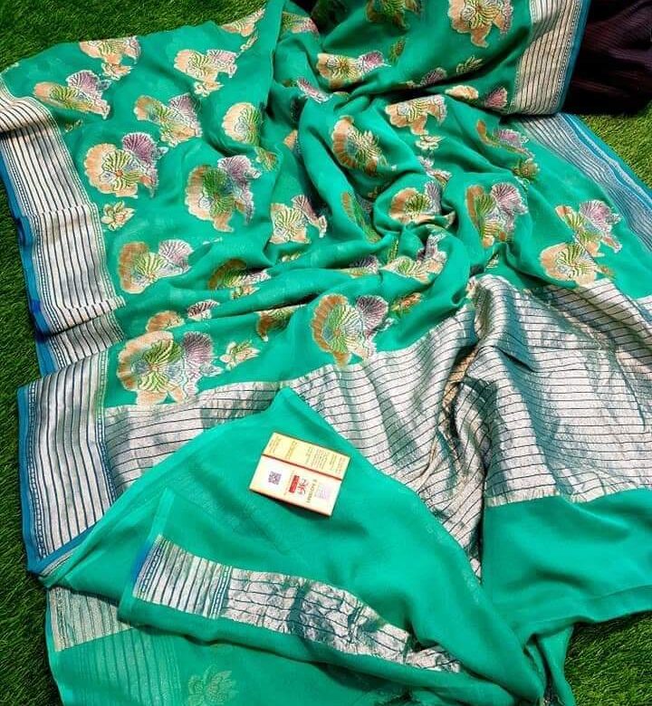 Pure Khaddi Georgette Sarees With Hand Paint (3)