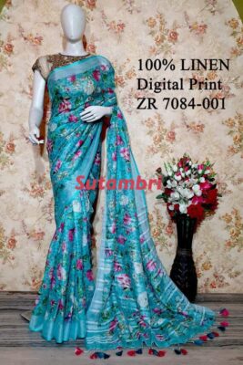 Pure Printed Linen Sarees (3)