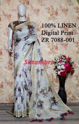 Pure Printed Linen Sarees (7)