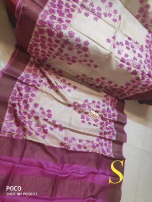 Pure Zari Tussar With Block Printed Sarees (2)