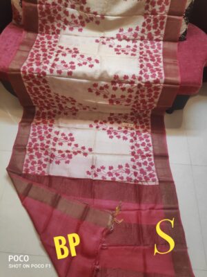 Pure Zari Tussar With Block Printed Sarees (5)