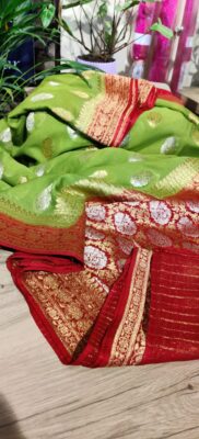 Pure Khaddi Georgette Fabric With Contrast Blouse (1)