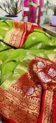 Pure Khaddi Georgette Fabric With Contrast Blouse (2)