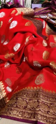 Pure Khaddi Georgette Fabric With Contrast Blouse (27)