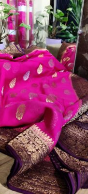 Pure Khaddi Georgette Fabric With Contrast Blouse (34)