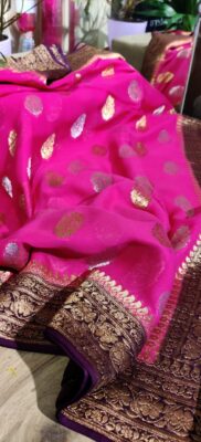 Pure Khaddi Georgette Fabric With Contrast Blouse (41)