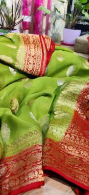 Pure Khaddi Georgette Fabric With Contrast Blouse (5)