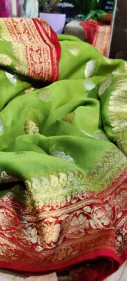 Pure Khaddi Georgette Fabric With Contrast Blouse (7)