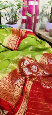 Pure Khaddi Georgette Fabric With Contrast Blouse (8)
