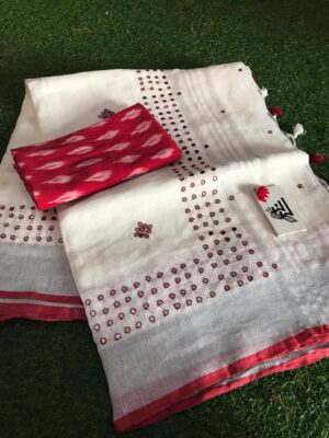 Pure Linen Sarees With Mirror Work (10)