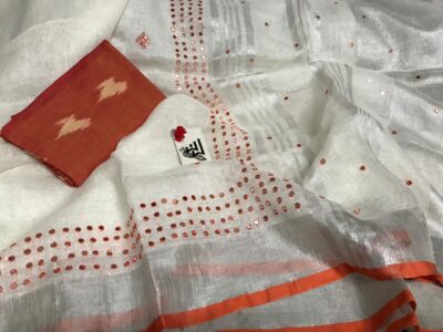 Pure Linen Sarees With Mirror Work (5)