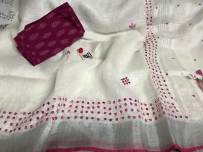 Pure Linen Sarees With Mirror Work (8)