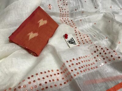 Pure Linen Sarees With Mirror Work (9)
