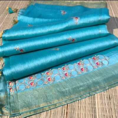 Pure Silk Linen Embroidary Sarees (2)