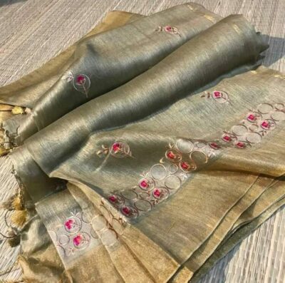 Pure Silk Linen Embroidary Sarees (4)