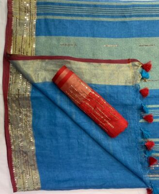 Exclusive Linen Sarees With Sequence And Beeded Work (1)