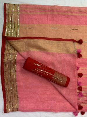 Exclusive Linen Sarees With Sequence And Beeded Work (10)