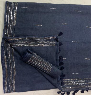 Exclusive Linen Sarees With Sequence And Beeded Work (11)