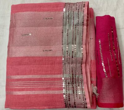 Exclusive Linen Sarees With Sequence And Beeded Work (12)