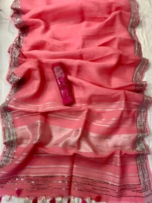 Exclusive Linen Sarees With Sequence And Beeded Work (14)