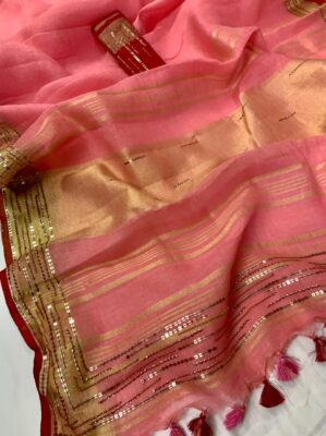 Exclusive Linen Sarees With Sequence And Beeded Work (18)