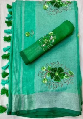 Exclusive Linen Sarees With Sequence And Beeded Work (2)