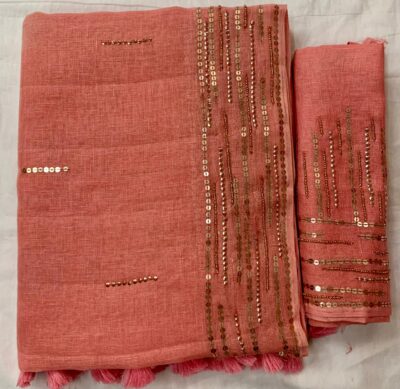 Exclusive Linen Sarees With Sequence And Beeded Work (21)