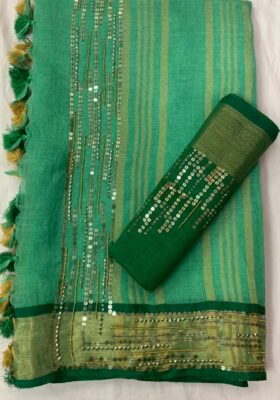 Exclusive Linen Sarees With Sequence And Beeded Work (27)