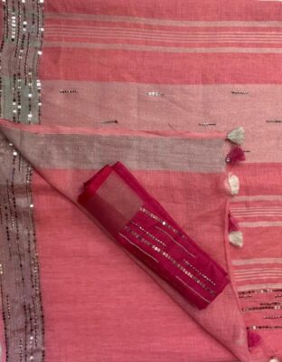 Exclusive Linen Sarees With Sequence And Beeded Work (8)