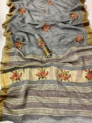 Latest Model Linen Embroidary Sarees (1)