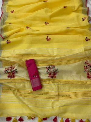 Latest Model Linen Embroidary Sarees (10)