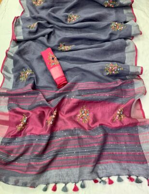Latest Model Linen Embroidary Sarees (12)