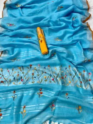 Latest Model Linen Embroidary Sarees (14)