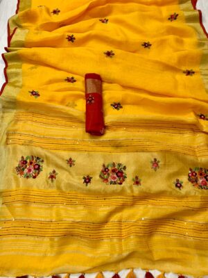 Latest Model Linen Embroidary Sarees (15)