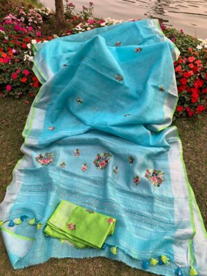Latest Model Linen Embroidary Sarees (16)