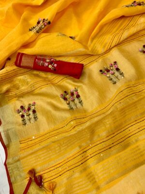 Latest Model Linen Embroidary Sarees (17)