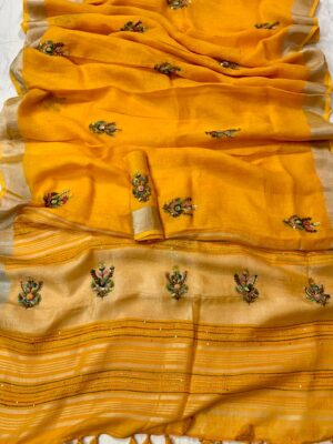 Latest Model Linen Embroidary Sarees (18)