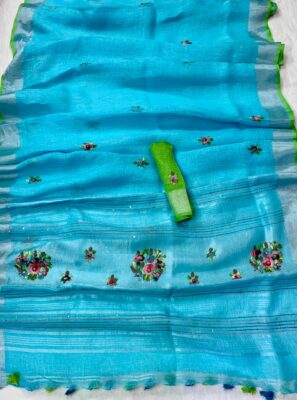 Latest Model Linen Embroidary Sarees (19)