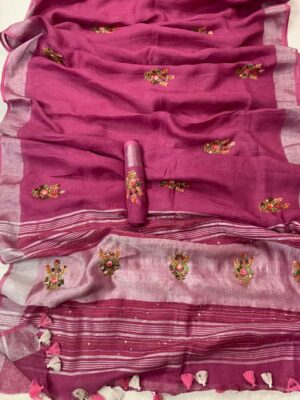 Latest Model Linen Embroidary Sarees (22)