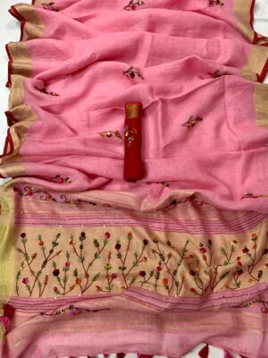 Latest Model Linen Embroidary Sarees (24)