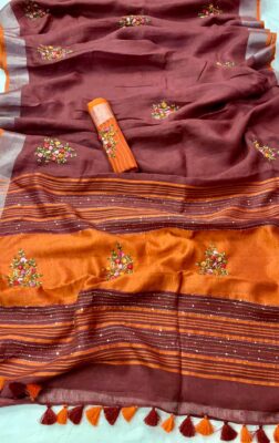 Latest Model Linen Embroidary Sarees (4)