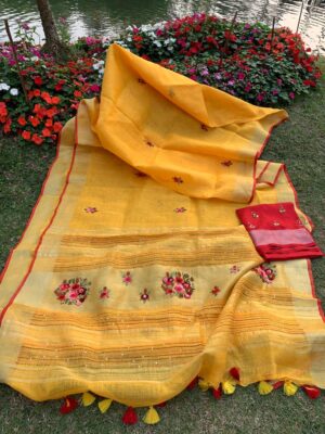 Latest Model Linen Embroidary Sarees (6)